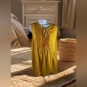 Torrid Shirt Womens Two X Swiss Dot Lace Tank Top Boho Peasant Yellow 1X